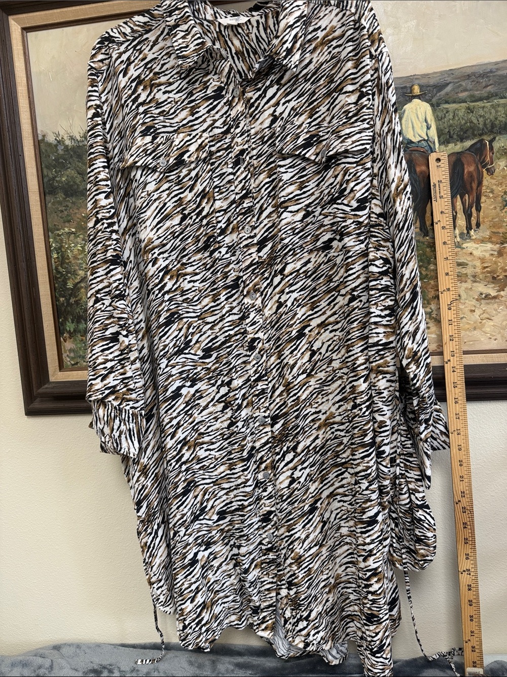 Terra & Sky Black, White & Brown Animal Print Button-Front Dress side pockets!